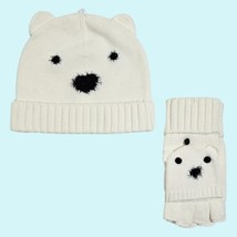 BUNDLE Kate Spade Hat &amp; Glove Set French Cream Polar Bear Beanie, Pop Top  - $134.74