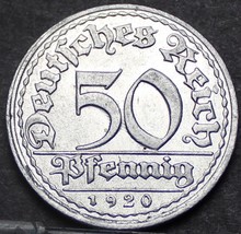 Germany 50 Pfennig, 1920-D Uncirculated~Minted In Munich~Fantastic~Free ... - £6.57 GBP