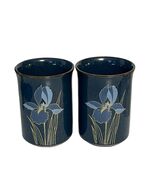 Vintage Otagiri Japan Blue Iris Tumblers Set of 2 Stoneware Cups Floral ... - $19.80