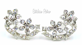 Lisner Vintage Rhinestone Floral Earrings with Bridal Style  - £15.62 GBP
