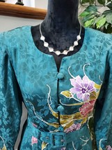 VTG Ethos Women Blue Floral Polyester Long Sleeve Sweatheart Neck Blouse Medium - £26.79 GBP