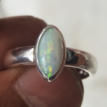 Mintabie Solid Multi-Color Opal Sterling Silver Ring - £50.98 GBP