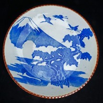 Large Japanese Blue White Igezara Charger with Mt Fuji, Pine, and Cranes c 1900 - £81.10 GBP