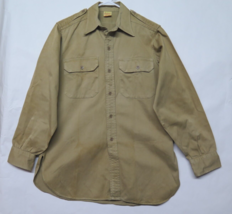 Vtg Cameron Sanforized Poplin Khaki Military Usa Us Wwii Korean Uniform Shirt 15 - £92.49 GBP