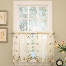 Anzy Flal Embroidered Semi-Sheer Linen Kitchen Curtain Choice Tier Valance - £31.04 GBP