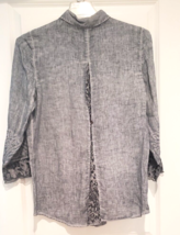 Chicos Blue Embroidered Paisley Long Sleeve Button Up Top/Blouse Size 1 Linen - £18.56 GBP