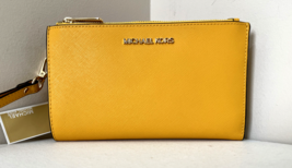 New Michael Kors Jet Set Travel Double Zip Wallet Leather Jasmine Yellow - £53.34 GBP