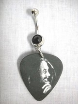 BOB MARLEY SILVER SILOUETTE &amp; BLACK PICTURE GUITAR PICK CZ BELLY BAR NAV... - $5.50