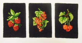 SUMMER FRUIT set of 3 Small Needlepoint Embroidery ART Pieces Completed 4x6&quot; - £28.02 GBP