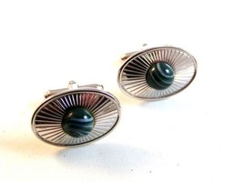 Vintage 1960's Silver Tone Blue / White Cufflinks by Anson - $14.84