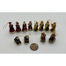 Vtg Miniature Ornaments Dollhouse Set of 12 1 1/4&quot; Santa Clause Carolers Sleders - £11.00 GBP