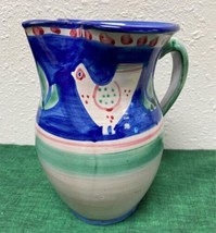 Vietri Italy CAMPAGNA CHICKEN Blue &amp; Red Pitcher Jug 8 1/2&quot; - £46.90 GBP