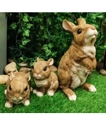 Set Of 3 Whimsical Mother Bunny Rabbit With 2 Babies Fairy Garden Figurines - $59.99