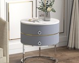 Marble Round End Table With Storage, Modern Nightstand With 2 Drawers, S... - $233.99