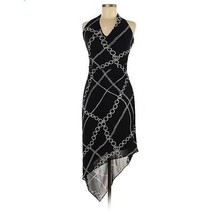 David Meister Asymmetric High Low Halter Dress Black white Print Sz 6 - $42.06