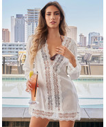 Dixxon Flannel - Boho Lace Swimsuit Cover Up Mini Dress - White - Women&#39;... - £19.54 GBP