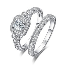 Vintage Wedding Band Engagement Ring Set Cubic Zirconia Sumulated Diamond Prince - £37.06 GBP