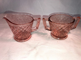 Vintage Pink Diamond Quilted Creamer And Sugar Mint - £19.97 GBP