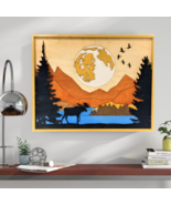 WALL WOOD SCULPTURE MOOSE WALKING IN THE FOREST - $193.70 CAD