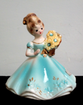 Josef Originals March Birthday Girl Series Figurine Aquamarine &amp; Sunflowers - £20.78 GBP