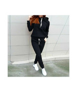 Black Tracksuit Set Women   2-PC Hoodie &amp; Jogger Pants Activewear Side P... - £18.38 GBP+