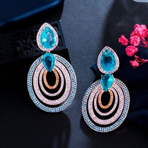 Multiple Round Light Blue Cubic Zirconia Micro Insert Luxury Big Earring Jewelle - £27.05 GBP