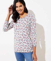 New Ann Taylor LOFT Pink White Floral Tipped Long Sleeve Crew Neck Sweat... - £23.53 GBP