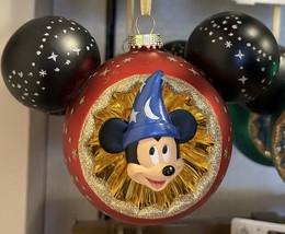 Disney Parks Sorcerer Mickey Mouse Icon Blown Glass Ornament NWT Holiday 2024 - £39.83 GBP