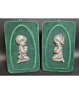VTG 1960s Set of Genuine Italian Pewter Green Velvet Kneeling Praying Ch... - $31.19