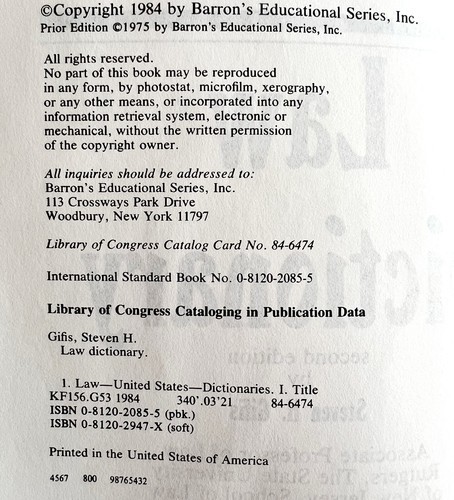 Barron's Law Dictionary 1984 2nd Edition PB Steven Gifis Legal Terminology E35 Item image 4