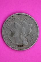 Hi Grade 1869 Three 3 Cent Nickel Scarce Semi Key Date Coin Same Coin In... - £46.38 GBP