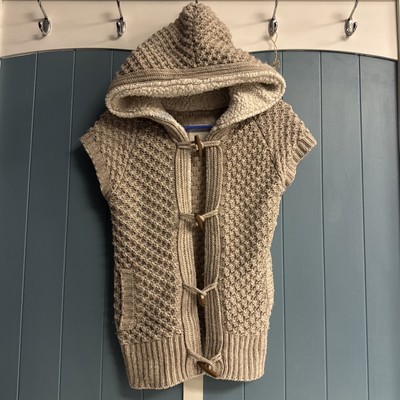 Women&#39;s ZARA KNIT Chunky Knit Sweater Vest Tan Beige HOODIE POCKETS Size S - $21.77