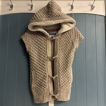 Women&#39;s ZARA KNIT Chunky Knit Sweater Vest Tan Beige HOODIE POCKETS Size S - $21.77