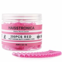 Haisstronica 200Pcs 22-16 Awg Red Heat Shrink Butt Connectors-Tinned Red... - $33.99