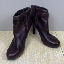 Nine West  Side Zip Ankle Boots Booties Women&#39;s 7.5 M Brown Leather - £11.11 GBP