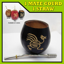Mate Gourd Yerba Tea Cup With Bombilla Straw Set Artesian Handmade Detox Drink - £14.38 GBP