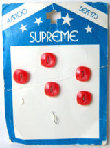5 Vintage Supreme Bright Red Plastic Buttons 2-hole Original Card 13 mm ... - $4.99