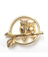 VTG Avon Two Owls On Branch Moon Circle Owl Bird Gold Tone Pin Tie Tack - $12.99