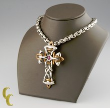 Hommes Tigrani Argent Sterling .925 Et Bronze Rubis Pierre Croix 24 Inch... - $1,983.33