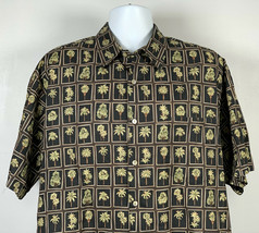 Tori Richard Button Front Shirt Mens XL Palms Trees Cotton Black Block D... - $24.36