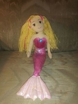 Aurora Mermaid Plush Doll 18&quot; Pink Tail Shiny Blond Yarn Hair 2016 Stuffed... - £15.10 GBP