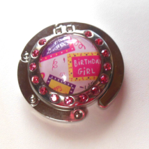 Pink Rhinestone Folding Handbag Hook/Holder W/Compact Mirror Birthday Girl - £11.73 GBP