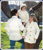 1980 Aran Fisherman Knits For Family Duffle Coats Vests Cardigan Patterns 24-46 - £11.00 GBP