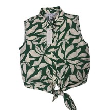  RACHEL ZOE NWT S Green White Tropical Leaf Print Tie Front Shirt - $43.56