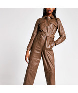 Handmade Original Soft Lambskin Leather Jumpsuit Brown Women Casual Part... - $360.04 CAD+