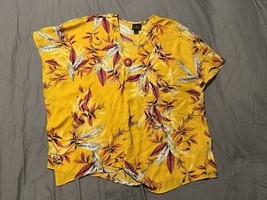 Worthington Boho Yellow Floral Leaf Print Short Sleeve Blouse Top Size L - $179.91 MXN