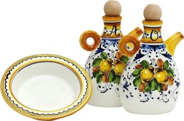 Cruet Set LIMONCINI Tuscan Italian Oil Vinegar Tray Saucer Ceramic Dishw... - $239.00