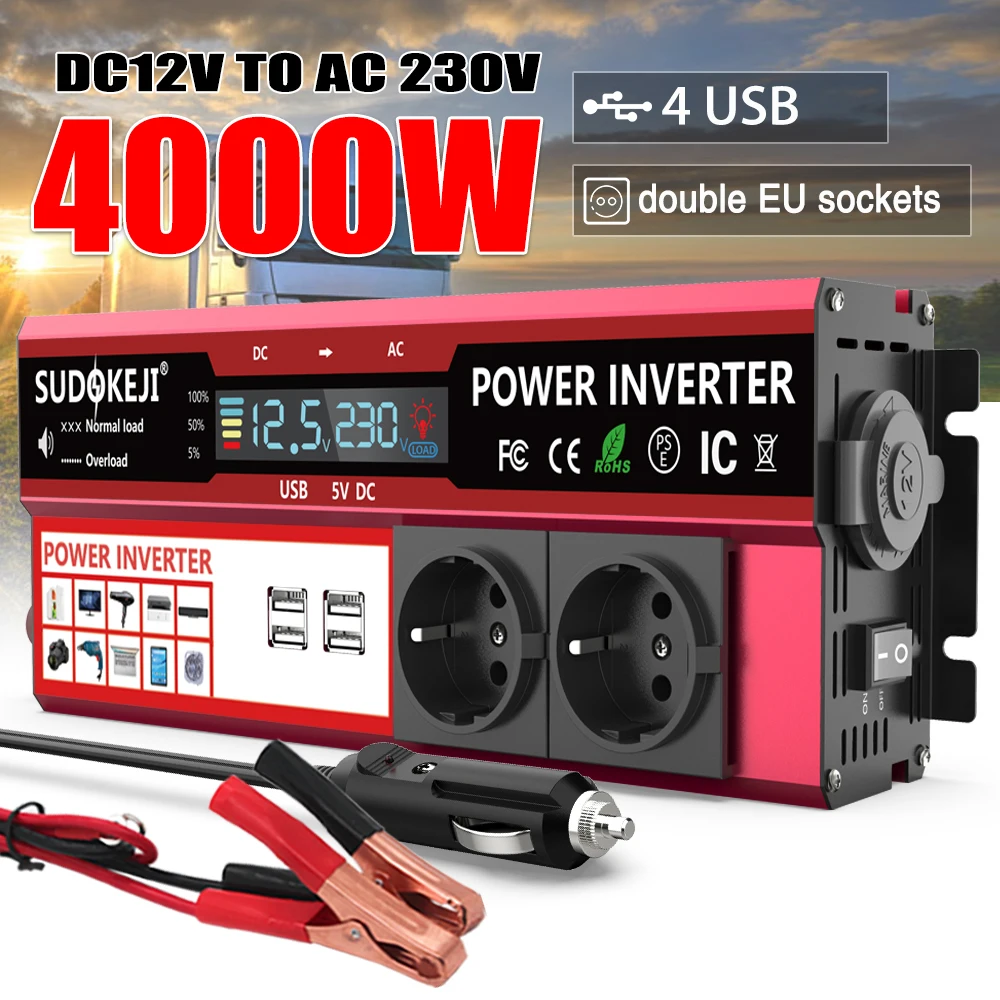 Power Inverter 2000W 3000W 4000W DC 12V To AC 220V Transformer with USB  - £58.41 GBP+