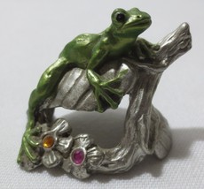 Pewter MWFP 1994 Frog on a Leaf with Rhinestones Figurine Miniature - £16.06 GBP