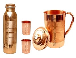 Copper Drinking Bottle Silvertouch Water Pitcher Jug Tumbler Glass 1500M... - £36.20 GBP